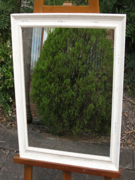 Aged Distressed Shabby Chic Style White Timber Framed Wall Mirror