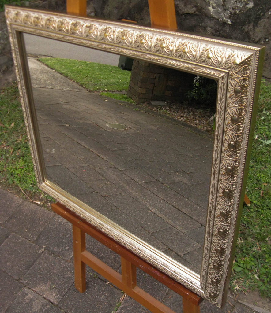 Ornate Antique Style Champagne Silver Timber Framed Wall Mirror