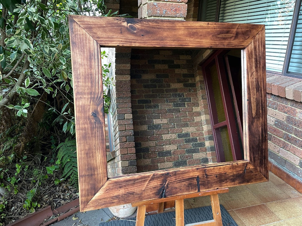 Rustic Stained Pine Framed Wall Mirror