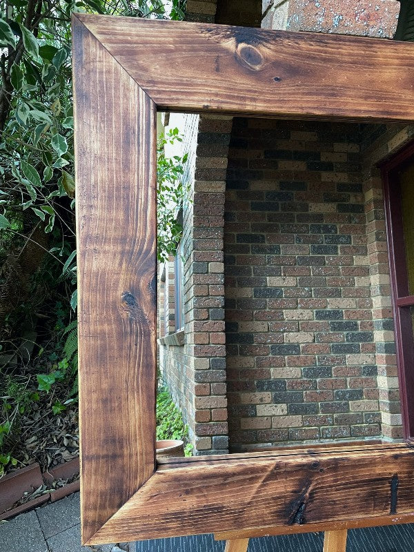 Rustic Stained Pine Framed Wall Mirror 