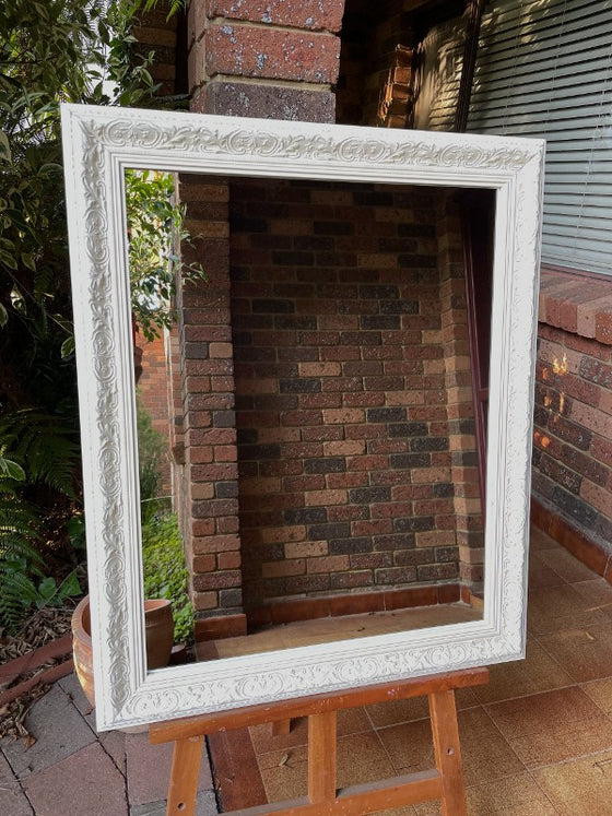 Aged White Ornate Wooden Wall Mirror
