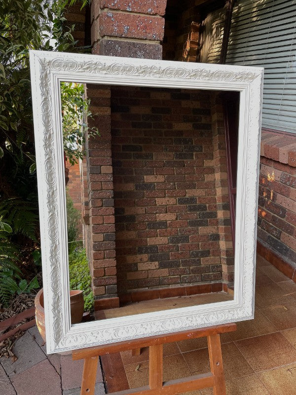 Aged White Ornate Wooden Wall Mirror