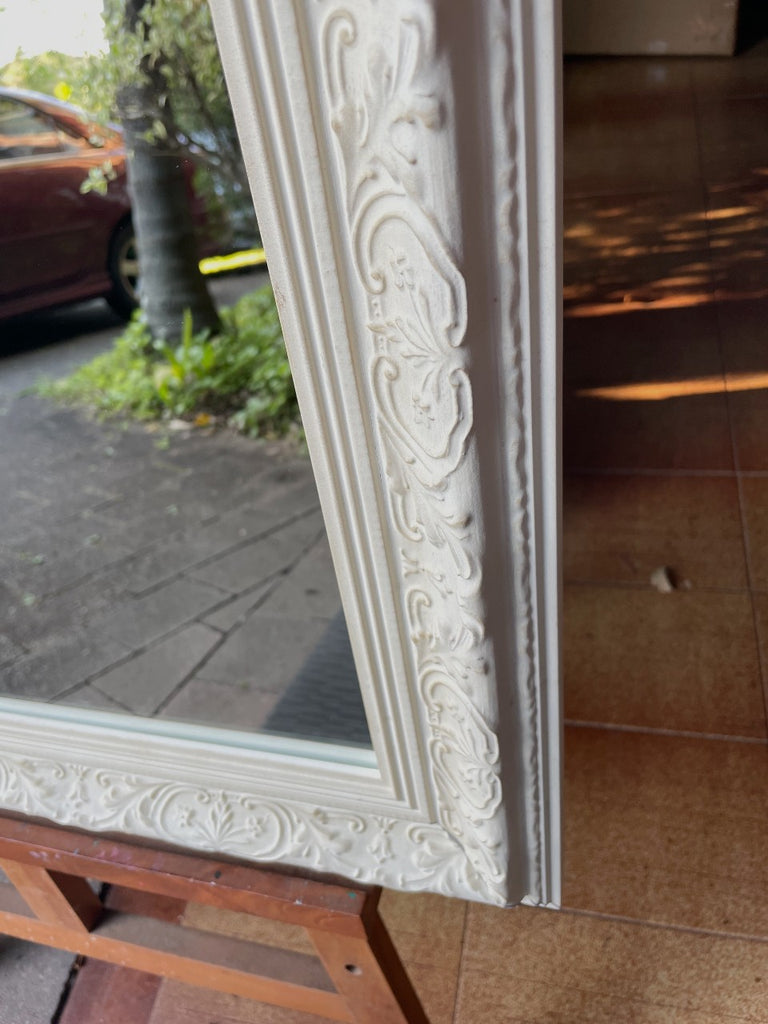 Antique Aged White Ornate Mirror