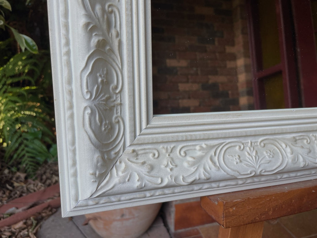 Antique Aged White Ornate Mirror