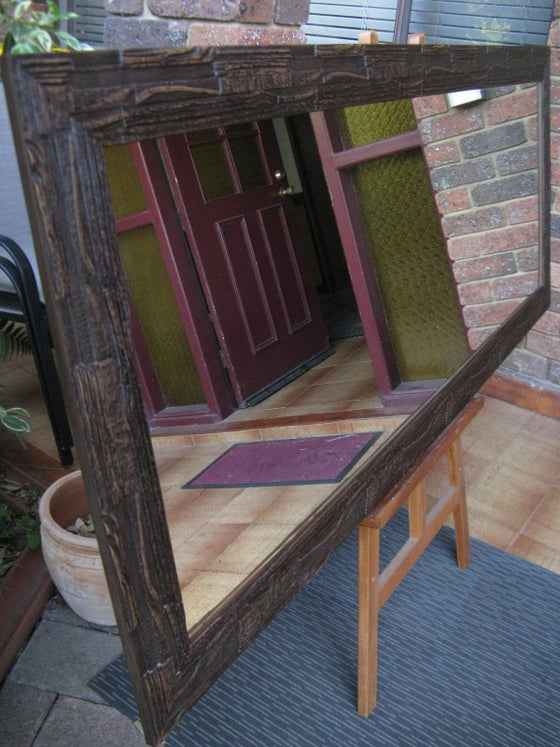 African Inspired Mocha Rustic Style Wide Timber Framed Wall Mirror
