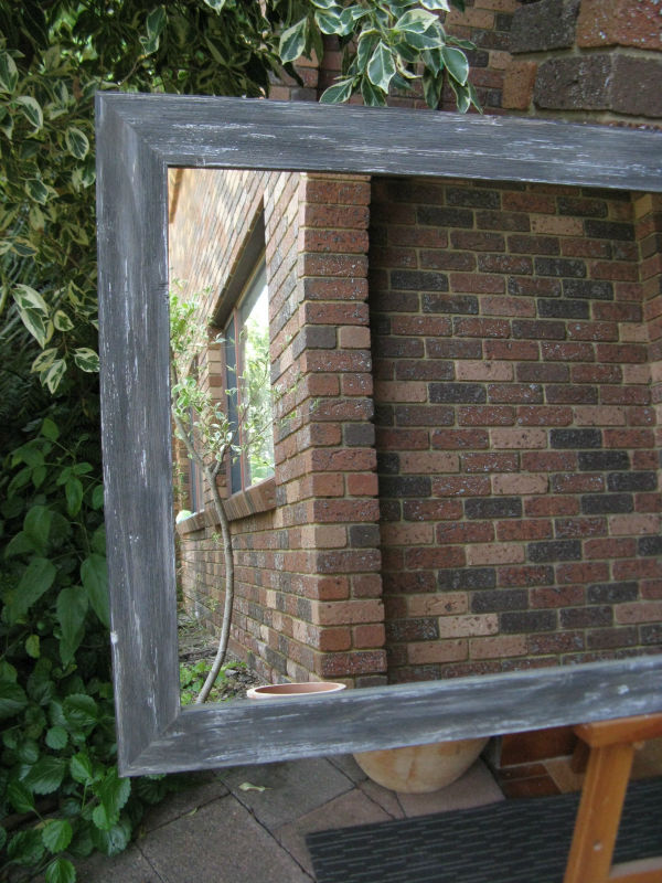 Aged Grey Rustic Style Timber Framed Wall Mirror