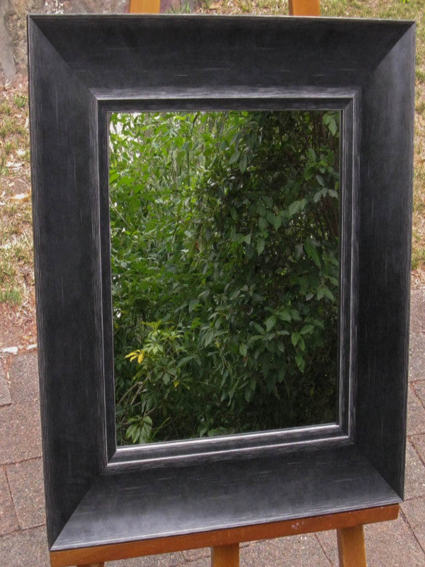 Art Deco Style Aged Black Wide Timber Framed Wall Mirror