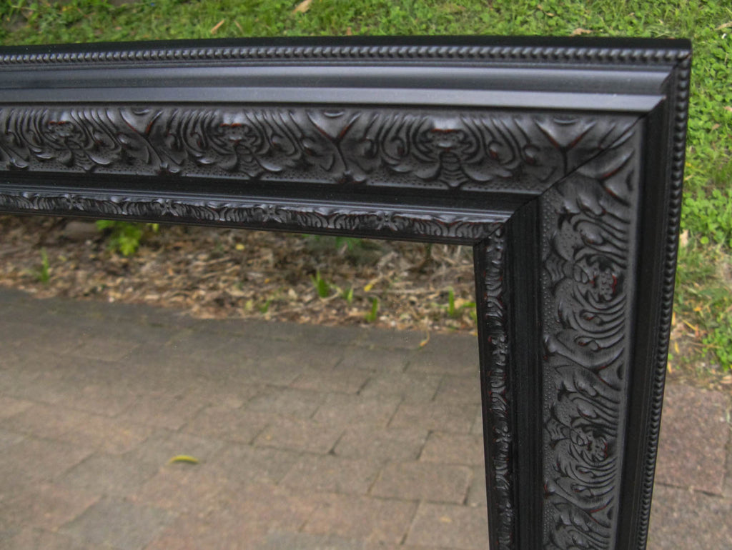 Ornate Antique Style Black Timber Framed Wall Mirror