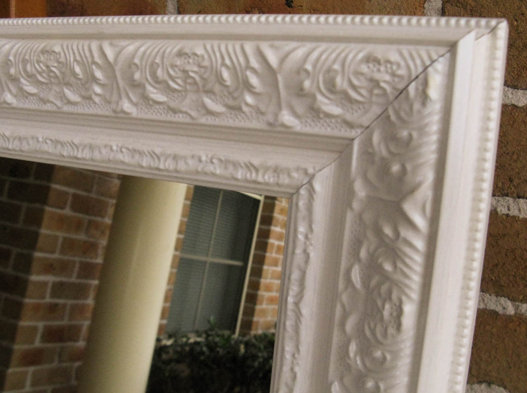 Ornate Antique Style White Timber Framed Wall Mirror