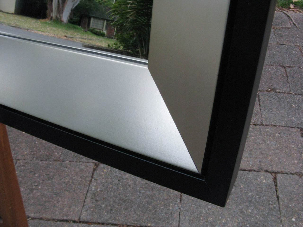 Contemporary Style Stainless Look Silver & Matt Black Timber Framed Wall Mirror